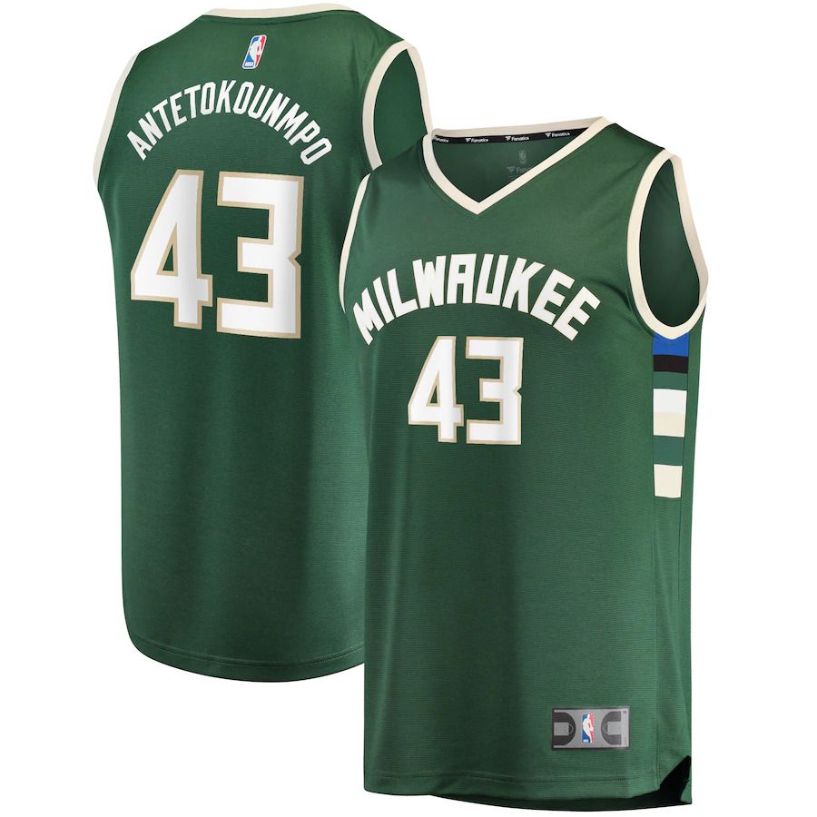 Men Milwaukee Bucks 43 Thanasis Antetokounmpo Fanatics Branded Hunter Green Fast Break Replica Player NBA Jersey